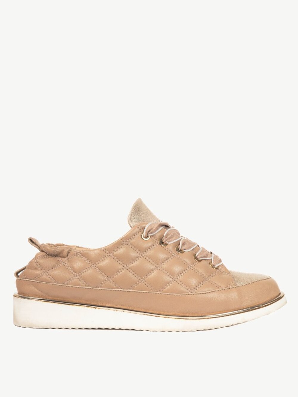 Ron White Novella Quilt Nude Nappa Lace-Up Sneakers
